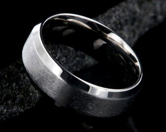 The Maverick - 8mm Titanium Beveled Ring with Stone Finish and Comfort Fit - Custom Made Men's Ring