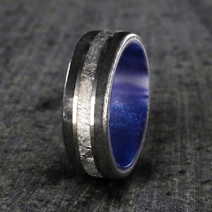 Meteorite Stardust Wedding Band, Cobalt Ring with DiamondCast Sleeve, Handmade Comfort Fit