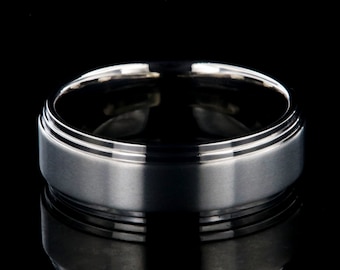 The Alpha - 8mm Custom Made Men's Titanium Ring - Flat Step Edge Profile, Brushed Finish, and Comfort Fit