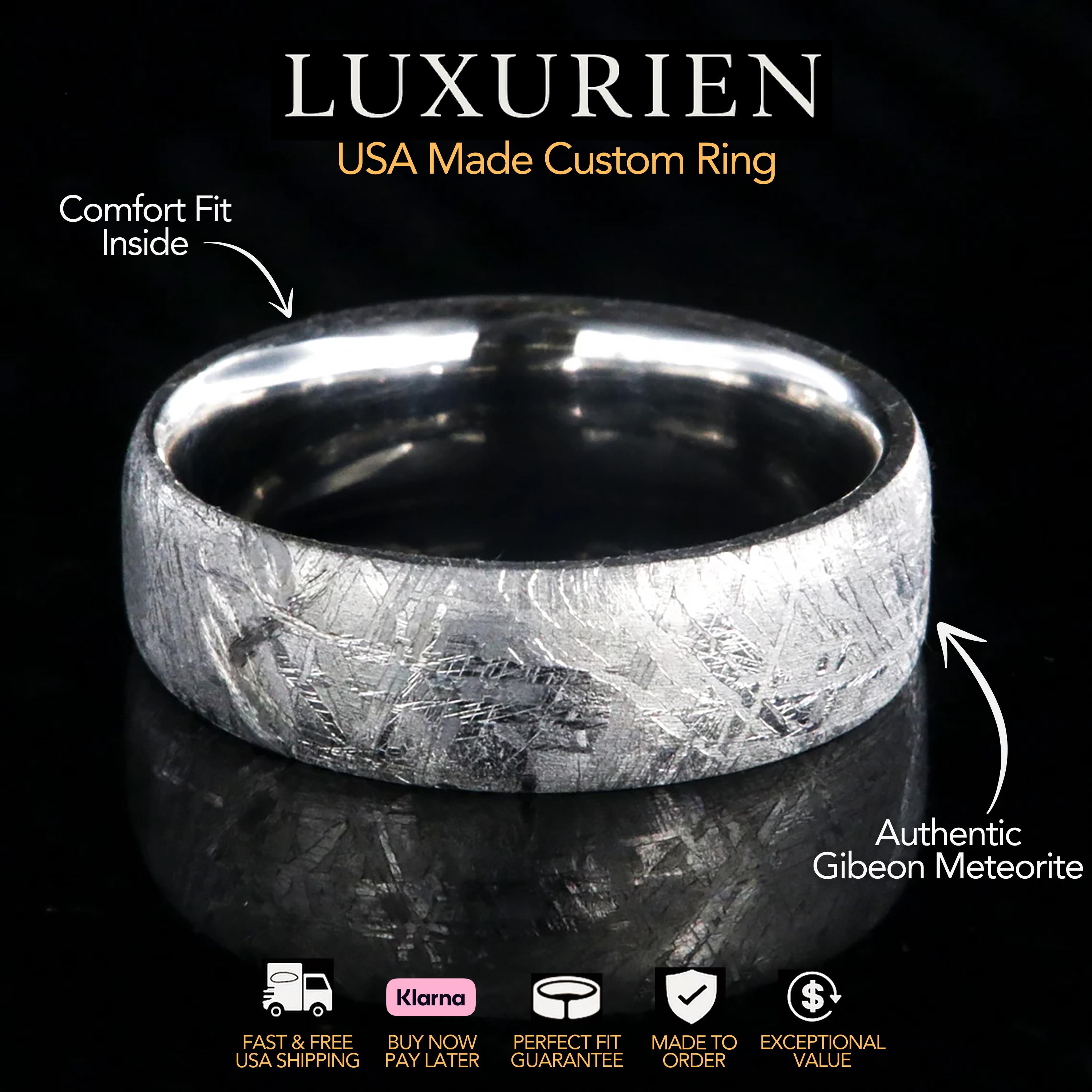 ギベオン隕石メンズ結婚指輪、ユニークなリング、ハンドメイドの