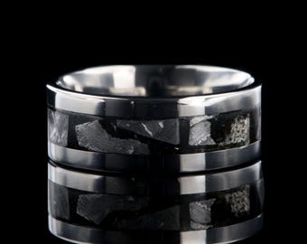 Custom Titanium Meteorite Ring: Unique Mens Wedding Band