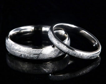 The Twin Comets Meteorite Wedding Ring Set, Meteorite Wedding Bands, Unisex Matching Rings