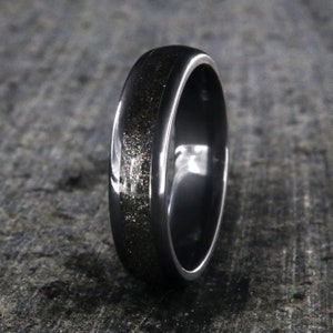 Black Zirconium Men’s Wedding Band, Gibeon Meteorite Stardust Ring, Handmade Comfort Fit