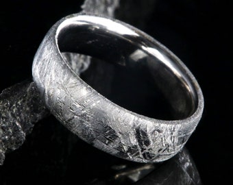 The Silver Star Meteorite Ring, Wedding Band for Men, Meteorite Wedding Ring