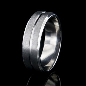 Cobalt Men’s Wedding Band, 7mm Flat Tapered Ring with Stone Finish, Comfort Fit