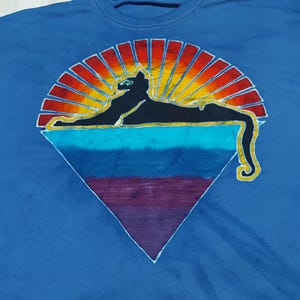 Cats Under the Stars. XL Men&#39;s Batik T-Shirt.  Medium Weight. 100% Cotton.