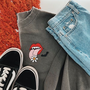 Vampire Halloween Embroidered Sweatshirt | Premium Heavyweight Oversized Vintage Crewneck