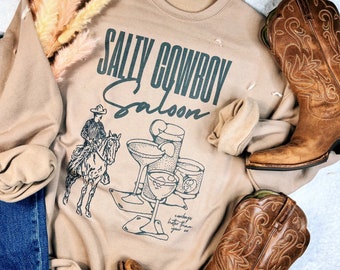 Salty Cowboy Saloon Crewneck, Oversized Authentic Vintage Sweatshirt, Retro Western Style
