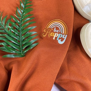 Retro Be Happy Besticktes Sweatshirt | Premium-schwerer übergroßer Vintage-Rundhalsausschnitt