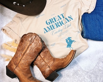 Western Great American Cowboy Club Aesthetic Trendy Graphic T-shirt, Retro Cowboy Sweatshirt,  Western Cowboy Aesthetic Gift, Western shirt