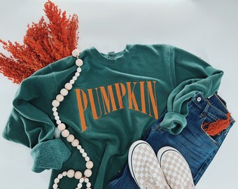 Kürbis Herbst besticktes Sweatshirt | Premium-schwerer übergroßer Vintage-Rundhalsausschnitt