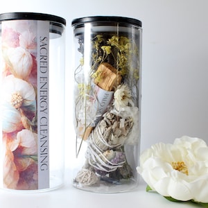 Sacred Energy Cleansing Kit with Ethically Sourced White Sage Smudge Stick, Lavender Smudge Wand, Palo Santo and Healing Crystals
