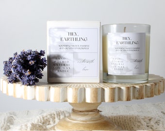 Vela lunar artesanal de cera de soja natural com jasmim e patchouli - para aliviar o estresse, relaxar e definir intenções.