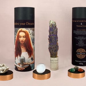 Manifestation Kit with extra large Lavender and White Sage Smudge Stick and Manifestation Crystals