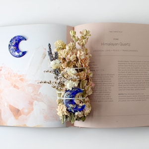 White Sage Smudge Stick with Dried Flowers and Resin Moon - Energy Cleansing/ Meditation/Gift