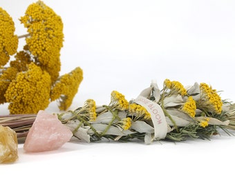 Ritual for the Home  Smudge Stick with Rose Quartz and Citrine Crystals