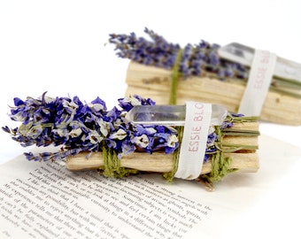 Mystical Floral Palo Santo Bundle with Lavender and Clear Quartz Point - Overcoming Obstacles