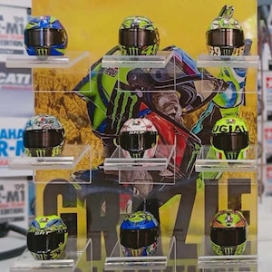 Handcrafted Moto GP Racing Legend inspired Mini Helmets with Display Stand , Home decor, mancave xmas christmas