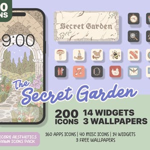 Cottagecore Aesthetic Icons - The Secret Garden - App Icons, Wallpapers, Widgets / Pastel Color - iOS  / ANDROID icons / iPhone