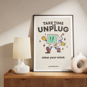 Take Time to Unplug Quote Wall Print, Digital Print Download, Digital Download Wall Print,Retro Wall Decor,Printable Wall Art