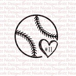 baseball with heart and number option, PNG File