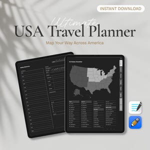 Digitaler USA Reiseplaner - 50 US Bundesstaaten Karte, Checkliste, Goodnotes Reiseplaner & Trip Journal Bundle, Familienurlaub PDF Vorlagen für iPad