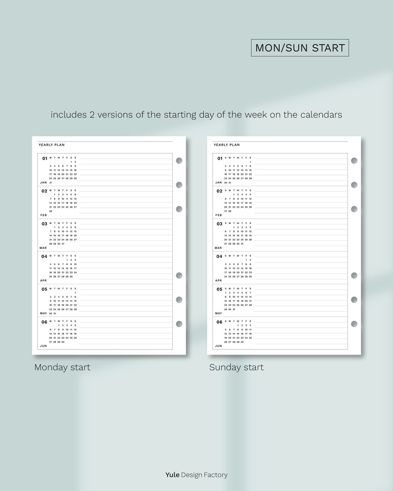 2022 Personal Wide Yearly Printable Planner Inserts With Etsy