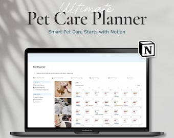 Plantilla Notion: Planificador de mascotas, Panel de control Notion, Diario digital para el cuidado de perros, Registro de salud de gatos, Rastreador de paseos de perros, Tema minimalista Notion