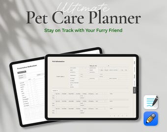 Digital Pet Planner, Dog Planner Goodnotes Template, iPad Pet Organizer, Dog Training Downloadable Planner, Pet Care Planner for Notability