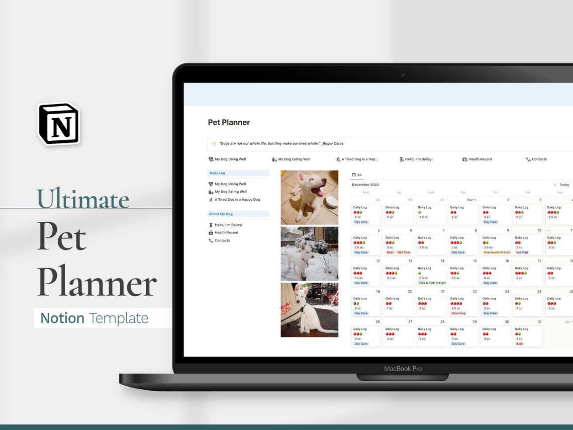 Notion Template Pet Planner Notion Dashboard Digital Dog Etsy