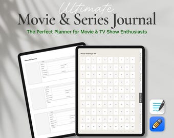 May include: A digital planner for movie and TV show enthusiasts. The planner includes sections for favorite movies, a movie challenge 100, and a movie watchlist. The planner is available for instant download.