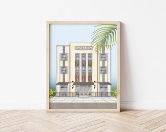 Art Deco Architecture Illustration - South Beach Miami - Art Print