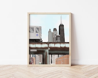 El Train Illustration - Old Town Chicago - Art Print