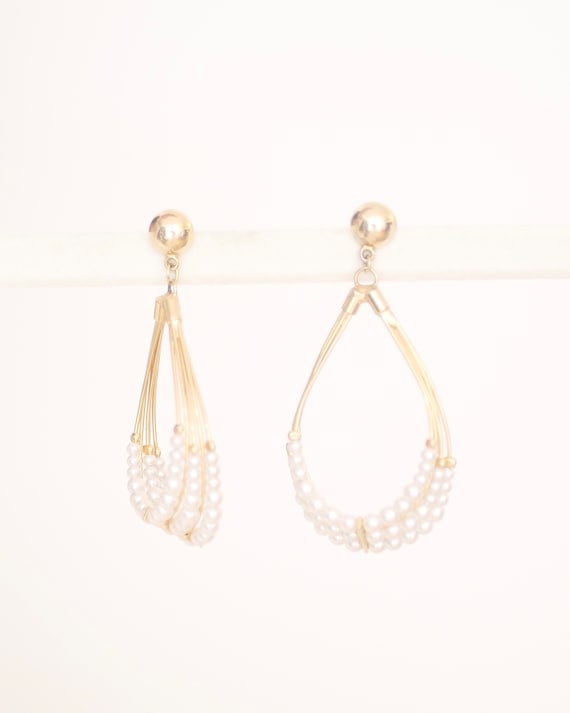 Vintage statement faux pearl drop earrings, white… - image 3