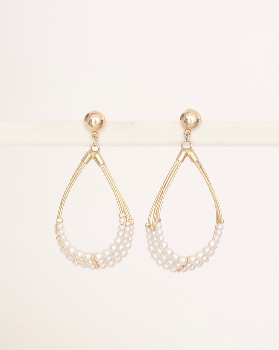 Vintage statement faux pearl drop earrings, white… - image 1