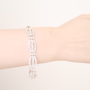 Dainty chain & link bracelet in silver tone with gemstone detail