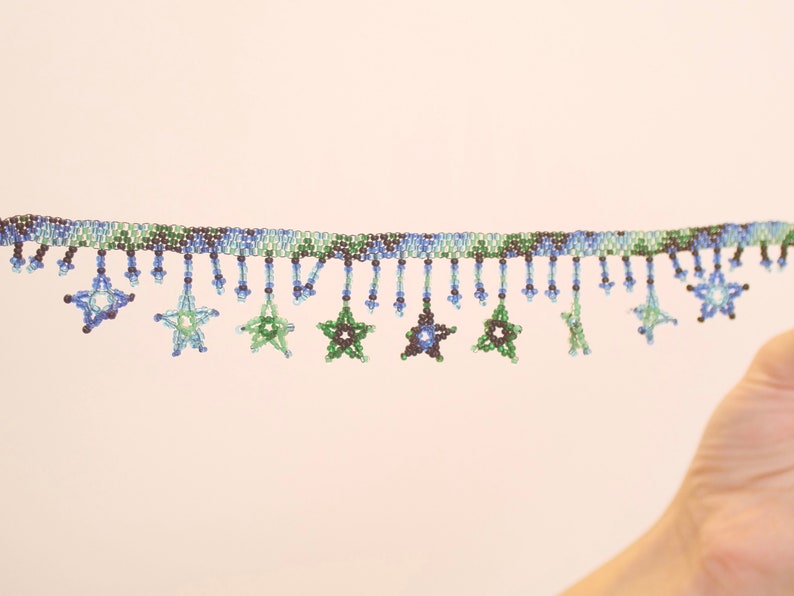 Multicoloured star beaded tassel anklet in black & blue image 3