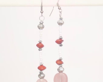 Multi beaded drop dangle earrings, silver tone