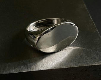 Classic Oval Signet Ring | Minimalist Sterling Silver | Engravable Ring