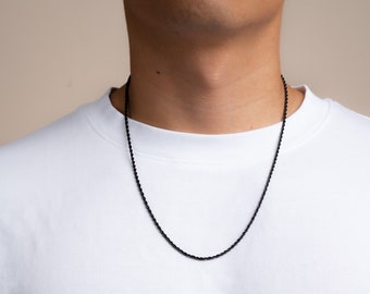 Black Rope Chain: 2mm Stainless Steel Necklace, Men's Minimal Jewelry