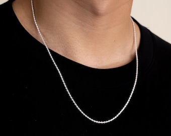Italian Sterling Silver Rope Chain 2mm: Minimalist Stacking Necklace