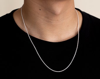 Italian Sterling Silver Rope Chain 2mm: Minimalist Stacking Necklace
