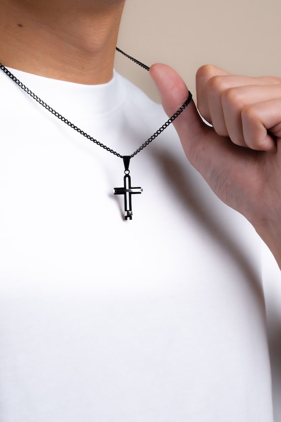 Black & Silver Cross Pendant - Black Men