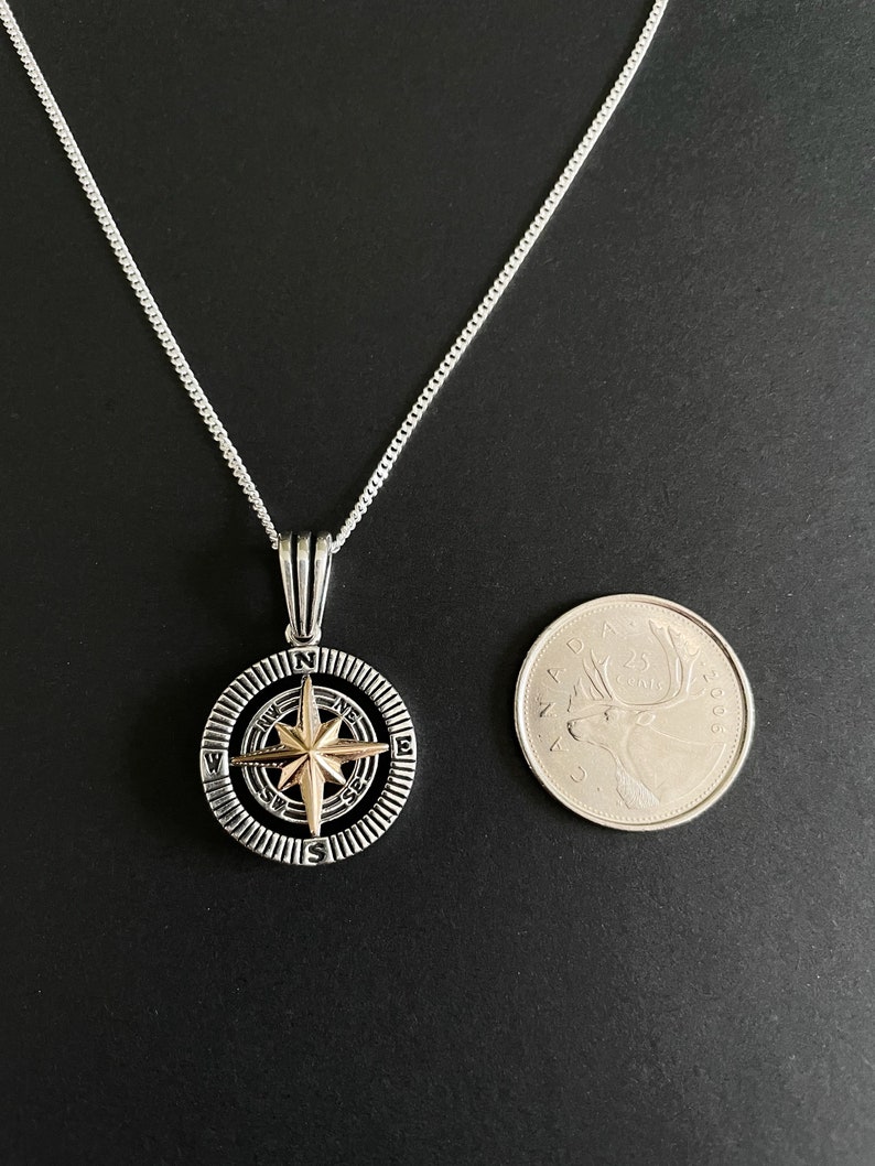 Sterling Silver Compass Necklace Curb Chain Men's Compass Necklace