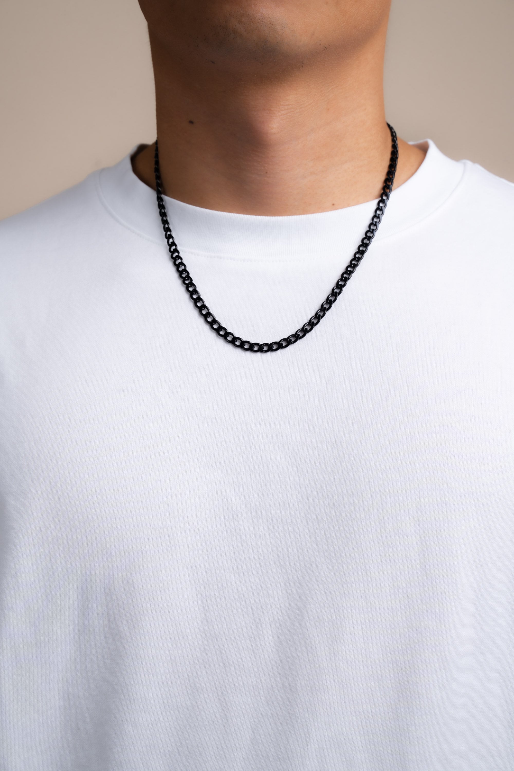 Black Curb Chain 5 Mm Black Stainless Steel Chain Men's Black Necklace