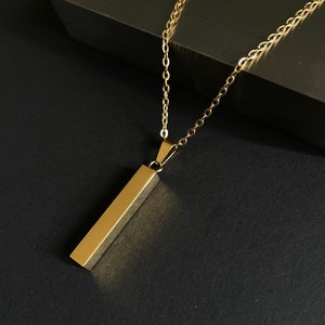 Gold Bar Pendant Necklace: Stainless Steel Vertical Tag, Mens Jewelry