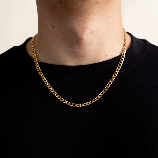 Stainless Steel 5 mm Curb Chain | Gold Plated Necklace | Mens Gold Chain | Thick Gold Chain | Tarnish Resistant Waterproof