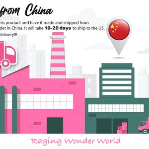 May include: Illustration of a factory building with a chimney and a lorry loading boxes. The text "Ship from China" is at the top of the image. The text "Raging Wonder World" is at the bottom of the image.