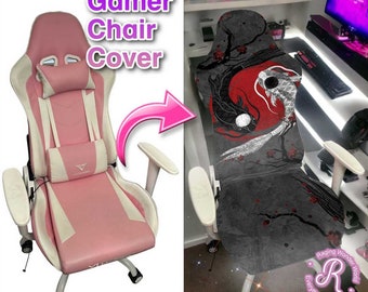 Black Red Japanese Koi fish Gamer seat cover, Gaming room chair decor, kawaii gamer gift, Universal size fit all gamer chairs protector