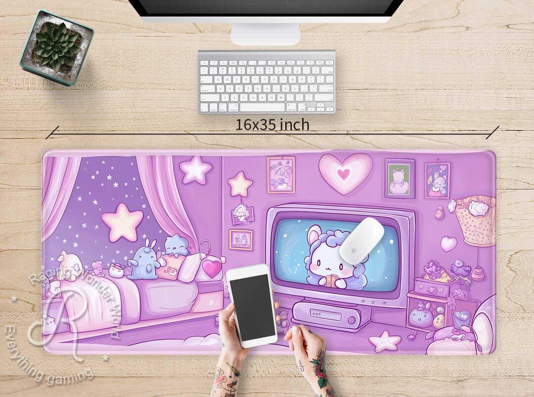 Kawaii Cozy Bedroom Anime XXL Desk Mat RGB, Cute Girly Gamer Gaming ...